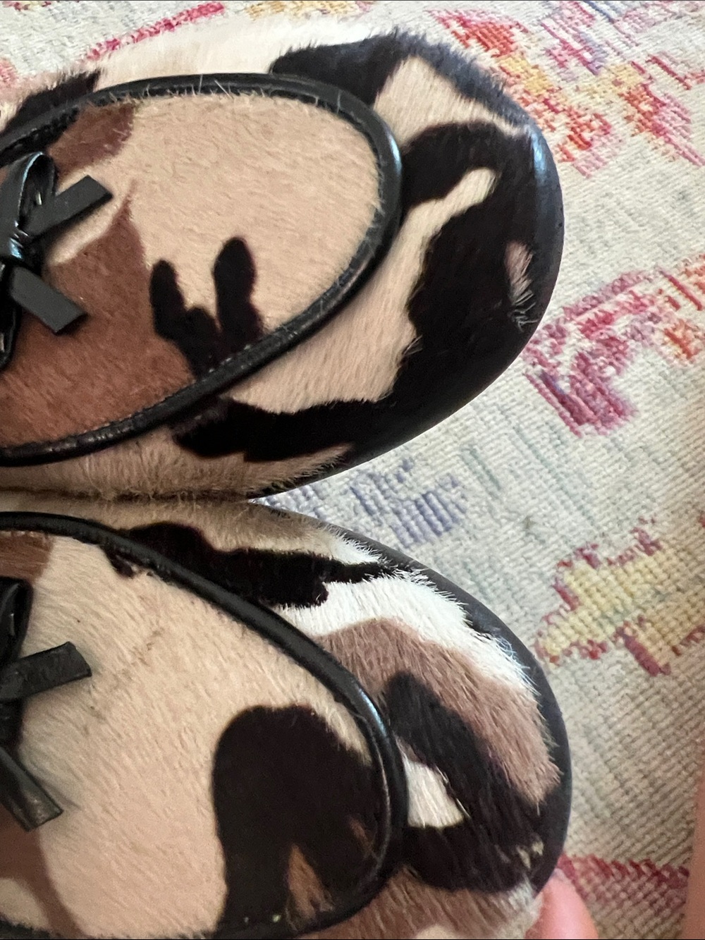 Belgian shoes Cowhide Pattern Leather Trim Loafers in Brown and White - Picture 7 of 7